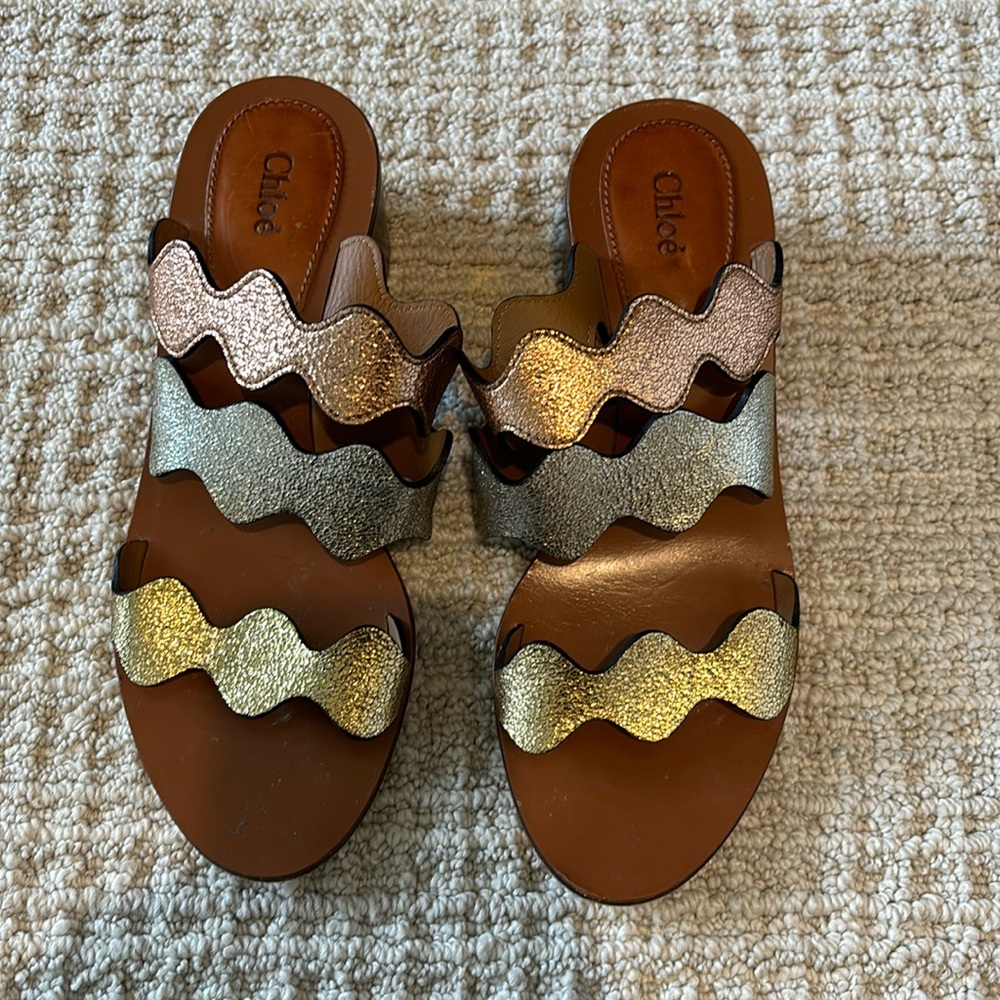 Chloe Sandals. Leather and Wood